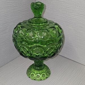 Green Glass Pedestal Candy Dish